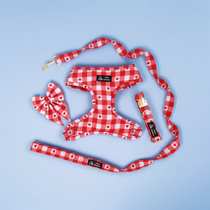 Heartfelt Gingham Harness + Collar + Leash + Sailor Bow