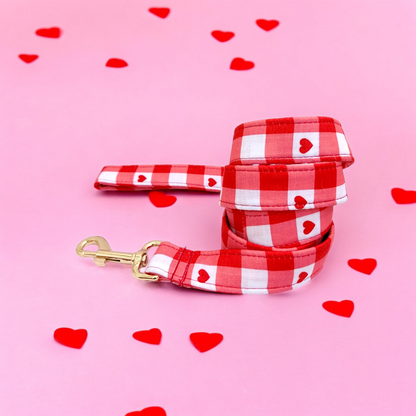 Heartfelt Gingham Collar + Leash + Classic Bow